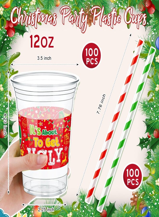 Jingmore 100 Pcs 12 oz Christmas Ugly Sweater Plastic Cups with Straws Christmas Disposable Plastic Cups Winter Xmas Holiday Party Cup Bulk for Merry Christmas Party Supplies Xmas Party Decorations - Image 3
